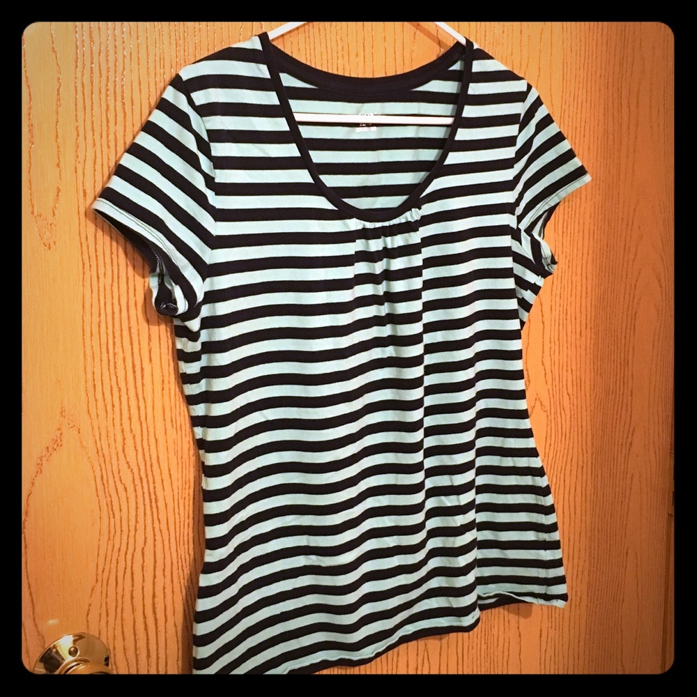 Merona Striped Tee Mint Green and Navy XL